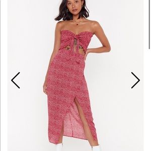 Two piece set- skirt & tie top, red & polka dots